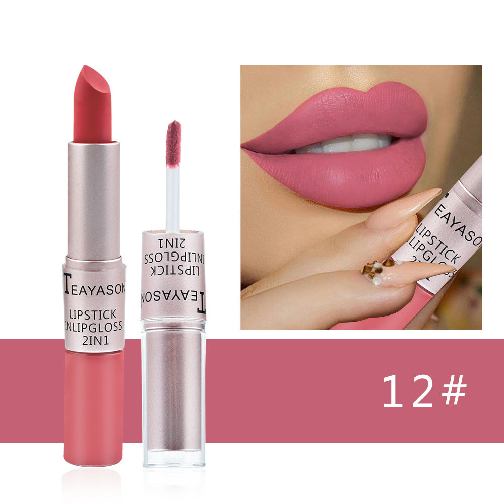 Brillo labial mate de doble punta y acabado antiadherente