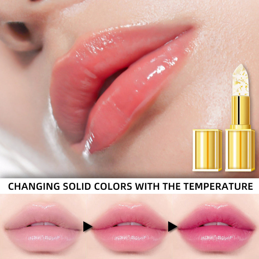 Labial hidratante con efecto dorado y cambio de color