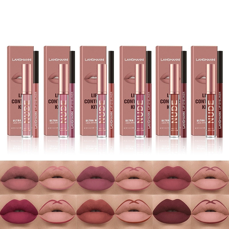 Set combinado de delineadores de labios — Labiales líquidos mate de larga duración (a prueba de manchas)