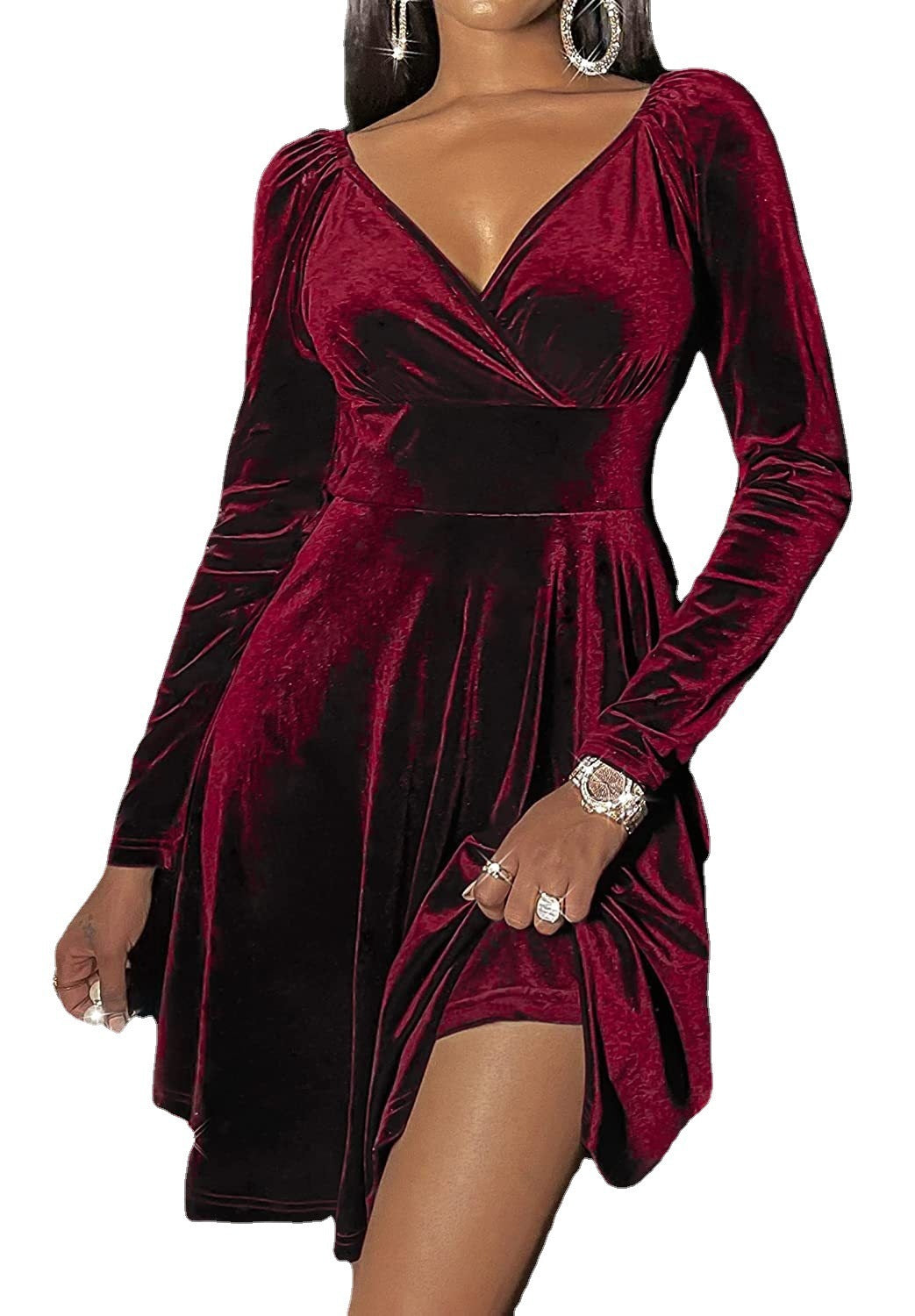 Vestido de manga larga y cuello en V para el Festival de Otoño y Navidad