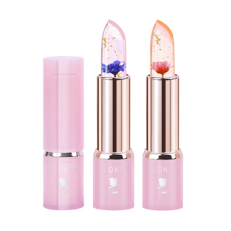 Lápiz Labial que cambia de color, con forma de gelatina y flores,resistente al agua y dura todo el dia.