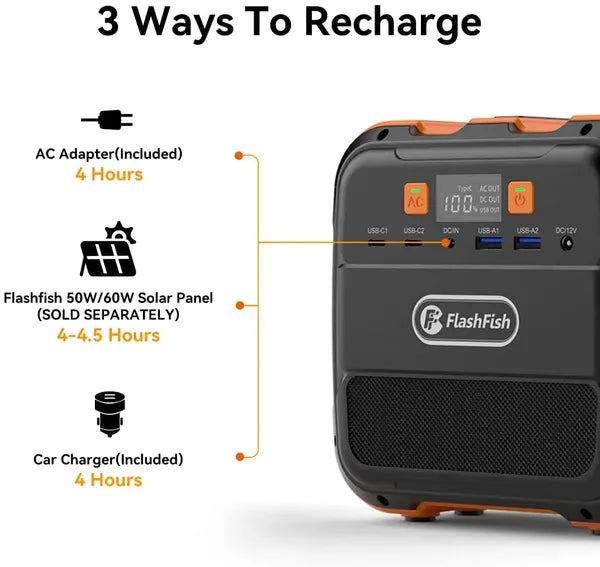 Estación de energía portátil Flashfish de 120 - Power Bank de 110 V para cargar laptops, teléfonos y tabletas .etc