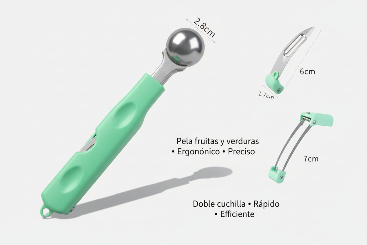 Cortador de frutas multifuncional de acero inoxidable.