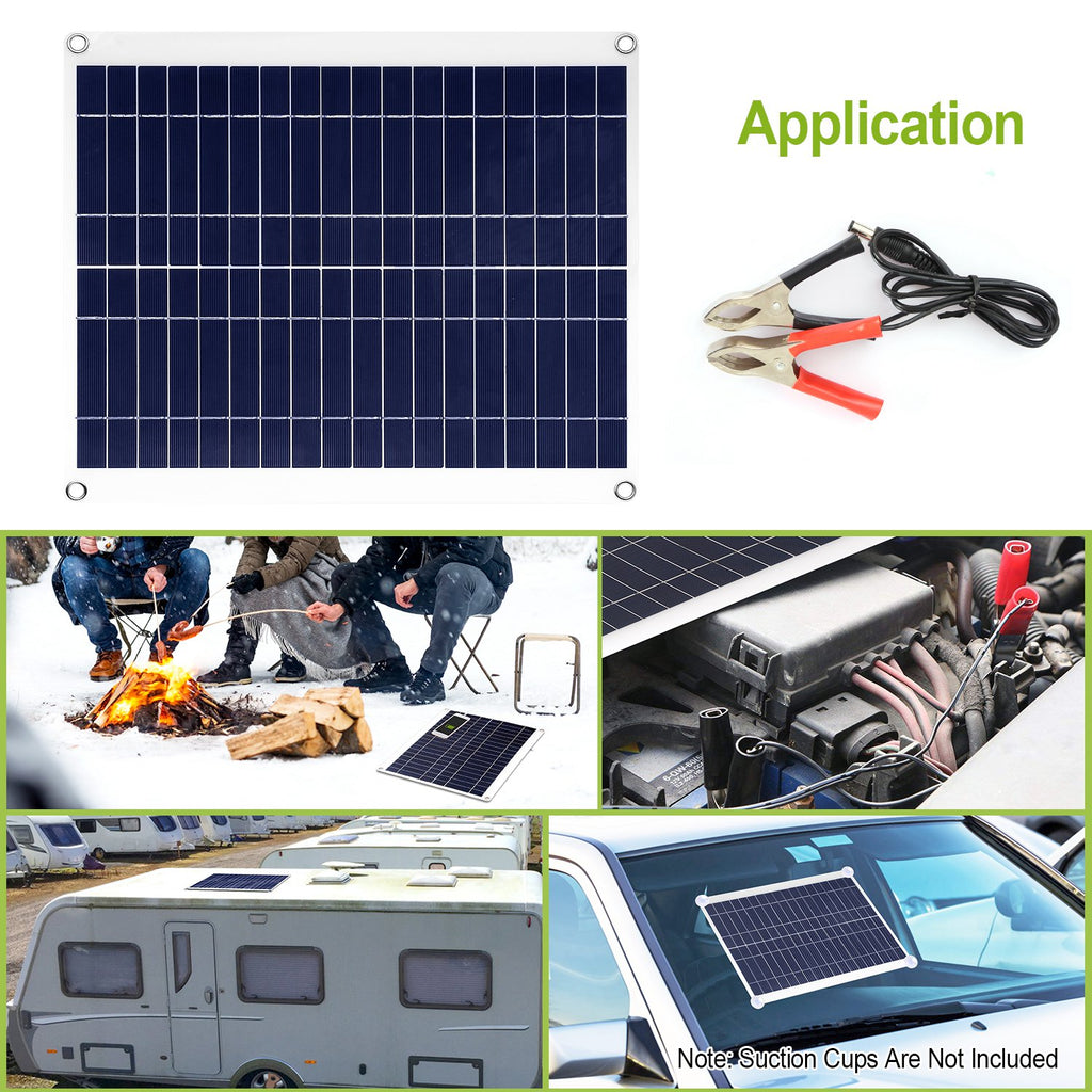 1 Panel Solar Exterior de 12V y 25W, Cargador de Batería para Automóvil, Impermeable IP68, con Cable de Carga Dual USB de 3.0A y Pinzas; para RV, Automóviles y Embarcaciones.