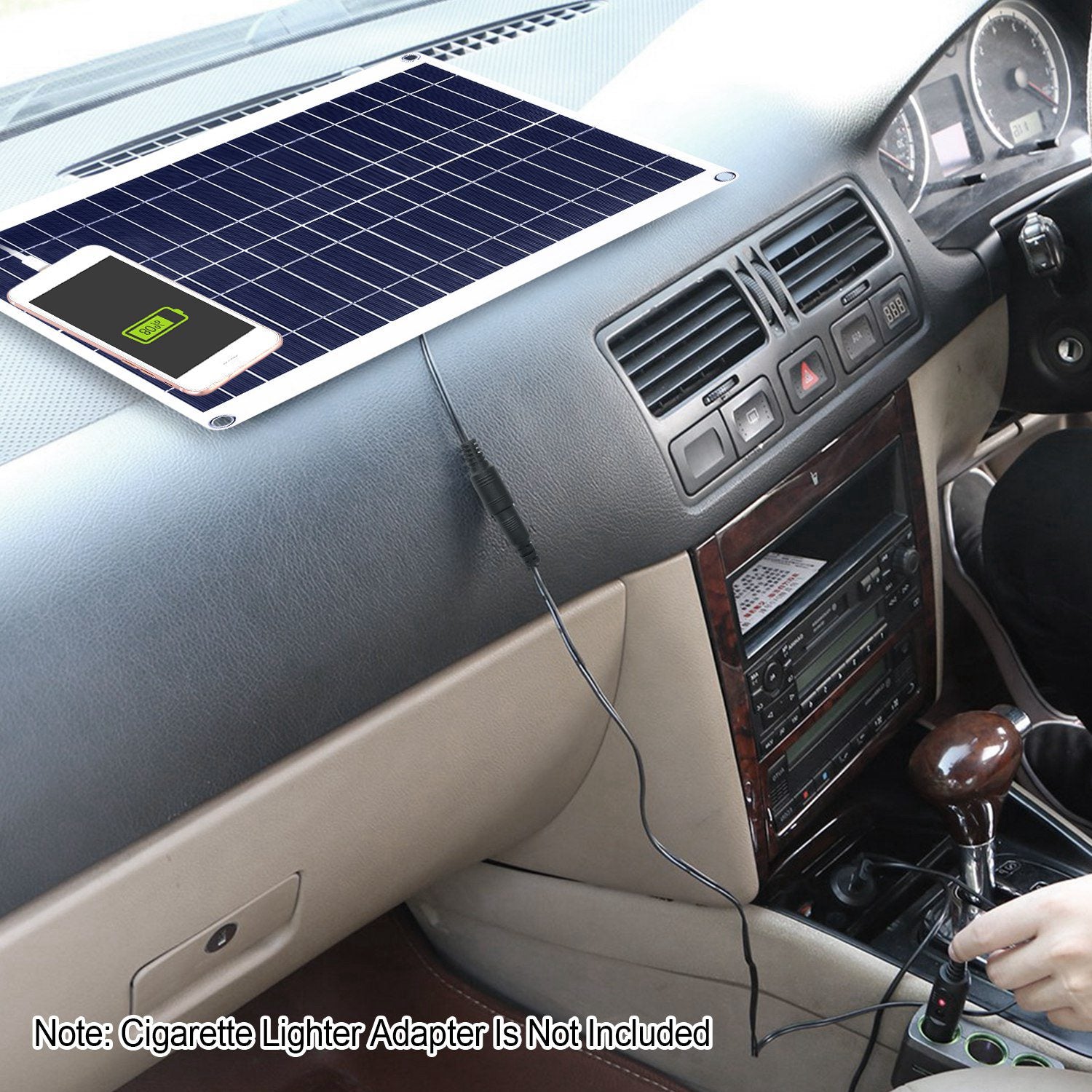 1 Panel Solar Exterior de 12V y 25W, Cargador de Batería para Automóvil, Impermeable IP68, con Cable de Carga Dual USB de 3.0A y Pinzas; para RV, Automóviles y Embarcaciones.