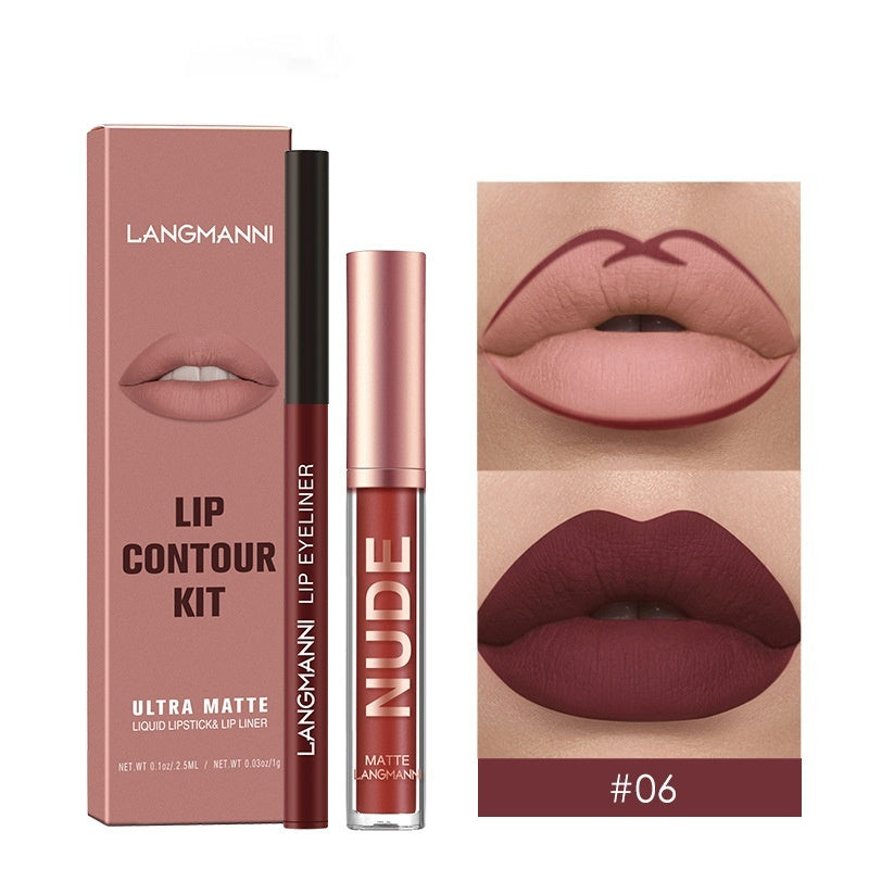 Set combinado de delineadores de labios — Labiales líquidos mate de larga duración (a prueba de manchas)