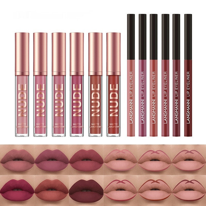 Set combinado de delineadores de labios — Labiales líquidos mate de larga duración (a prueba de manchas)