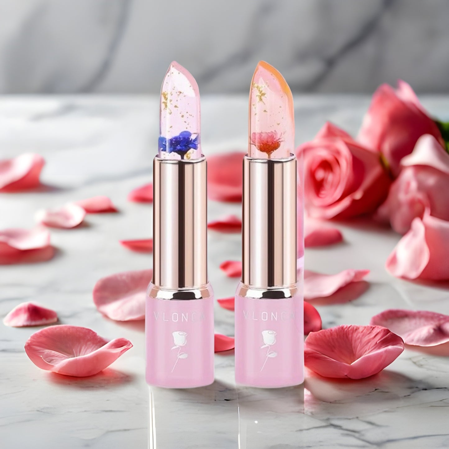 Lápiz Labial que cambia de color, con forma de gelatina y flores,resistente al agua y dura todo el dia.