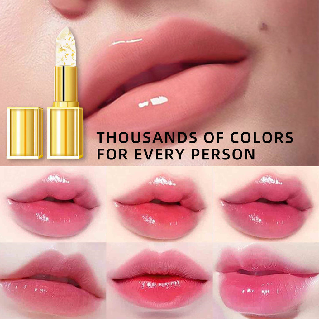 Labial hidratante con efecto dorado y cambio de color