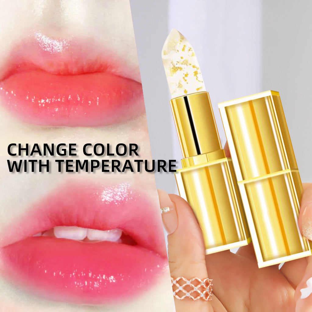 Labial hidratante con efecto dorado y cambio de color