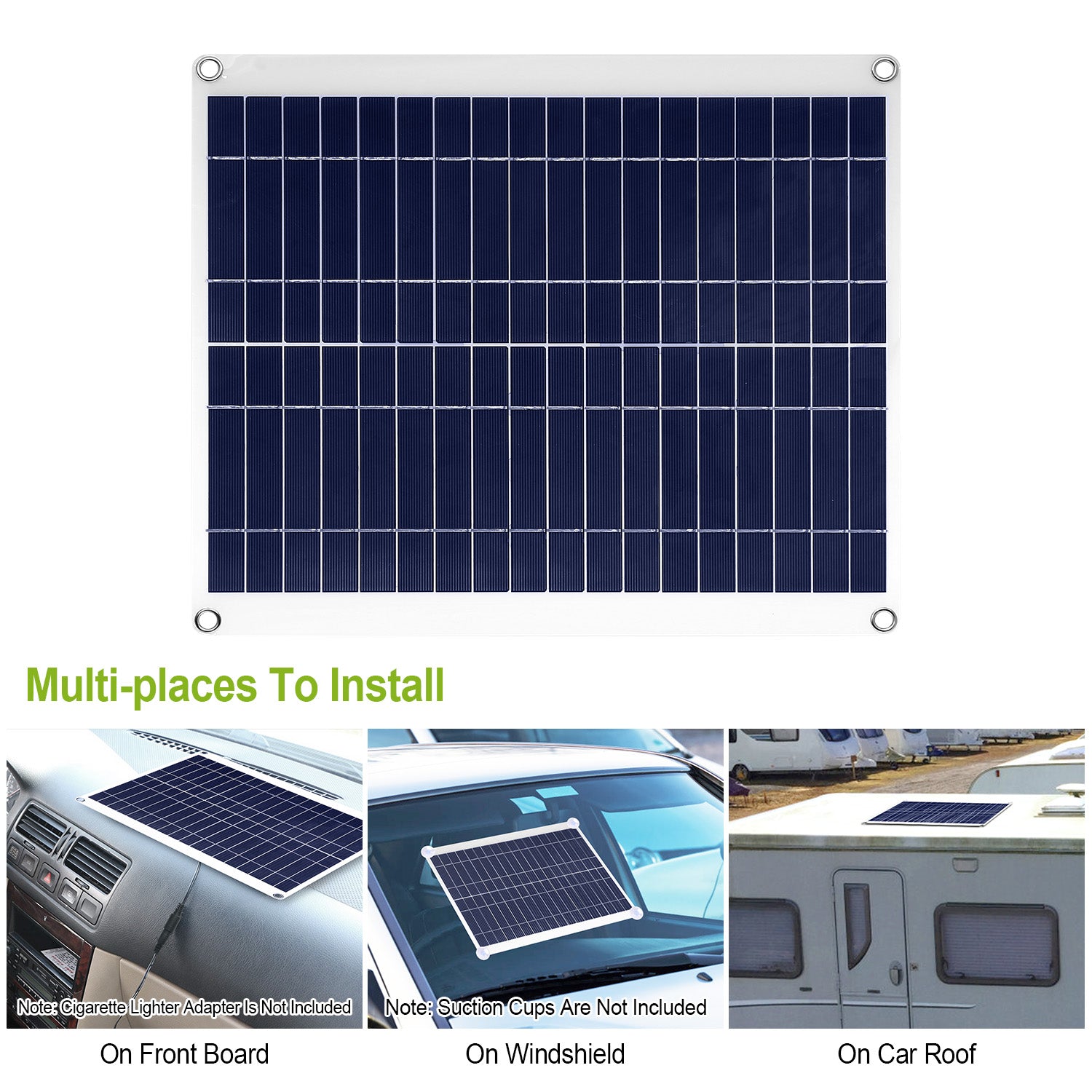 1 Panel Solar Exterior de 12V y 25W, Cargador de Batería para Automóvil, Impermeable IP68, con Cable de Carga Dual USB de 3.0A y Pinzas; para RV, Automóviles y Embarcaciones.