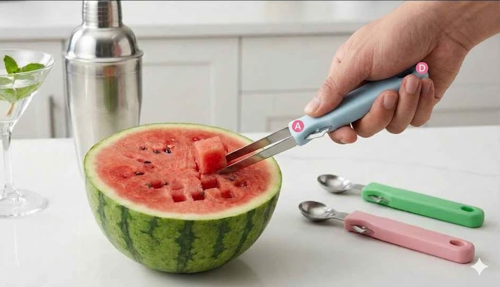 Cortador de frutas multifuncional de acero inoxidable.
